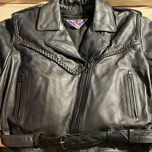MOB genuine, leather leather coat, size large lots of beautiful details
